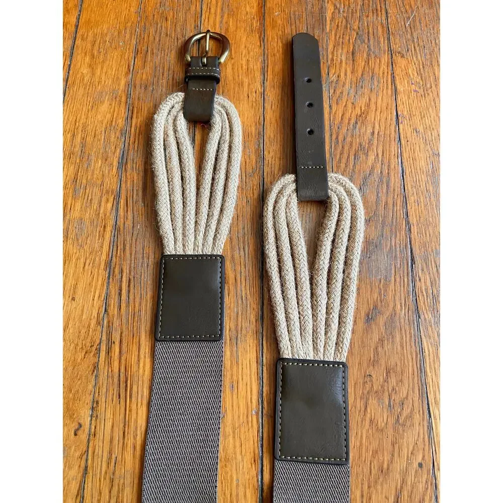 Wide Brown Leather/Rope Elastic Waist Belt sz L/XL
